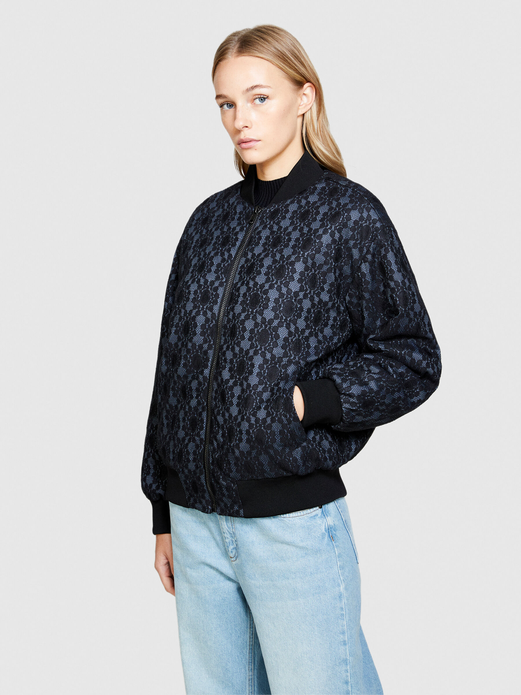 Satin bomber jacket with lace Dark Blue Sisley