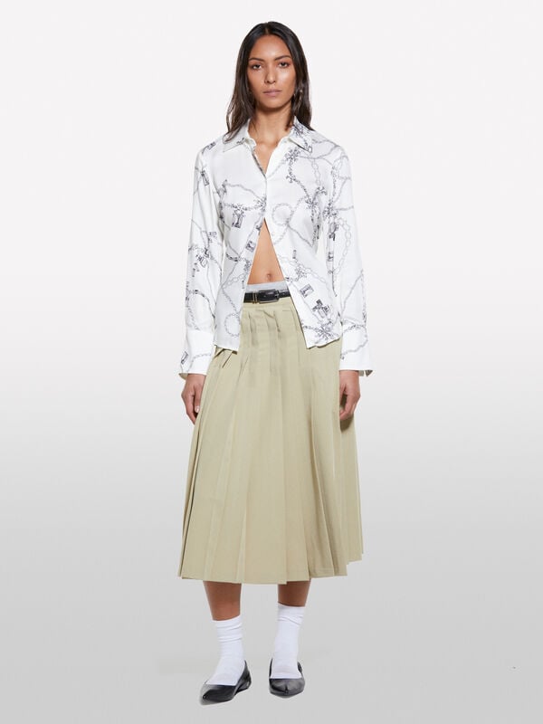 Military green pleated skirt - women's midi skirts | Sisley