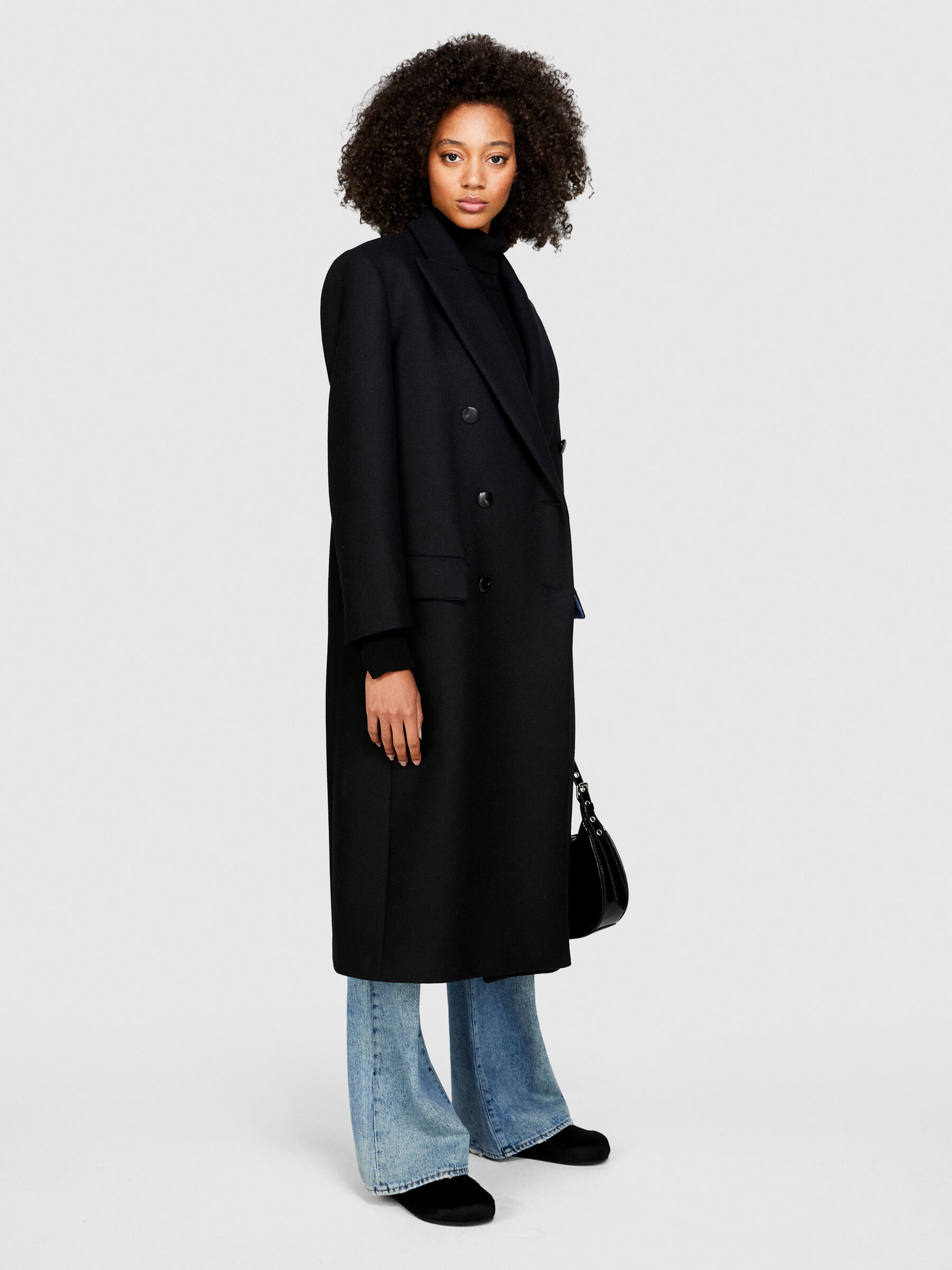 Long double breasted coat Black Sisley