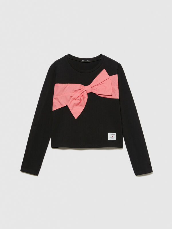 T-shirt with maxi bow - girls' long sleeve t-shirts | Sisley Young