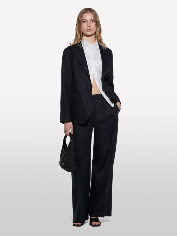 Black flare fit trousers in 100% linen - women's palazzo trousers | Sisley