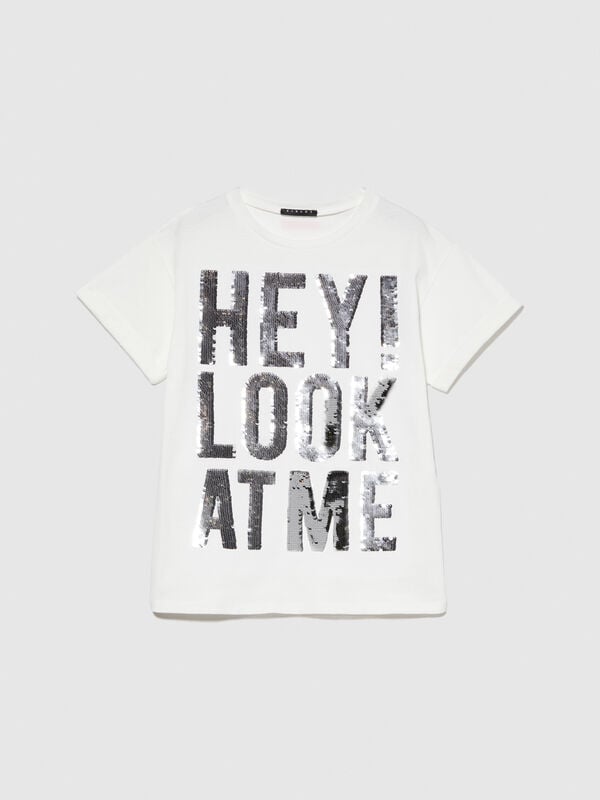 T-shirt with flip-up sequins - girls' short sleeve t-shirts | Sisley Young