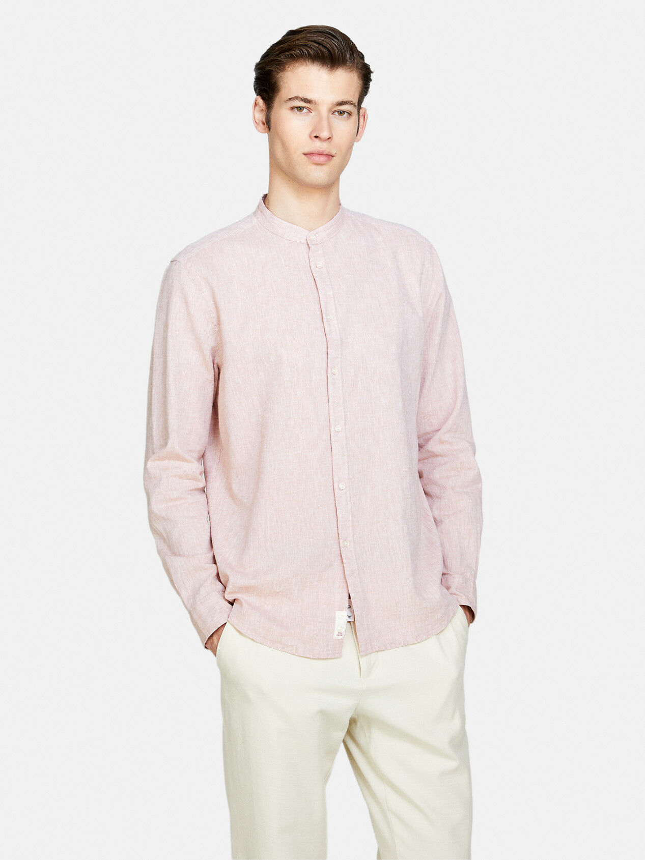 Pink mandarin sales collar shirt