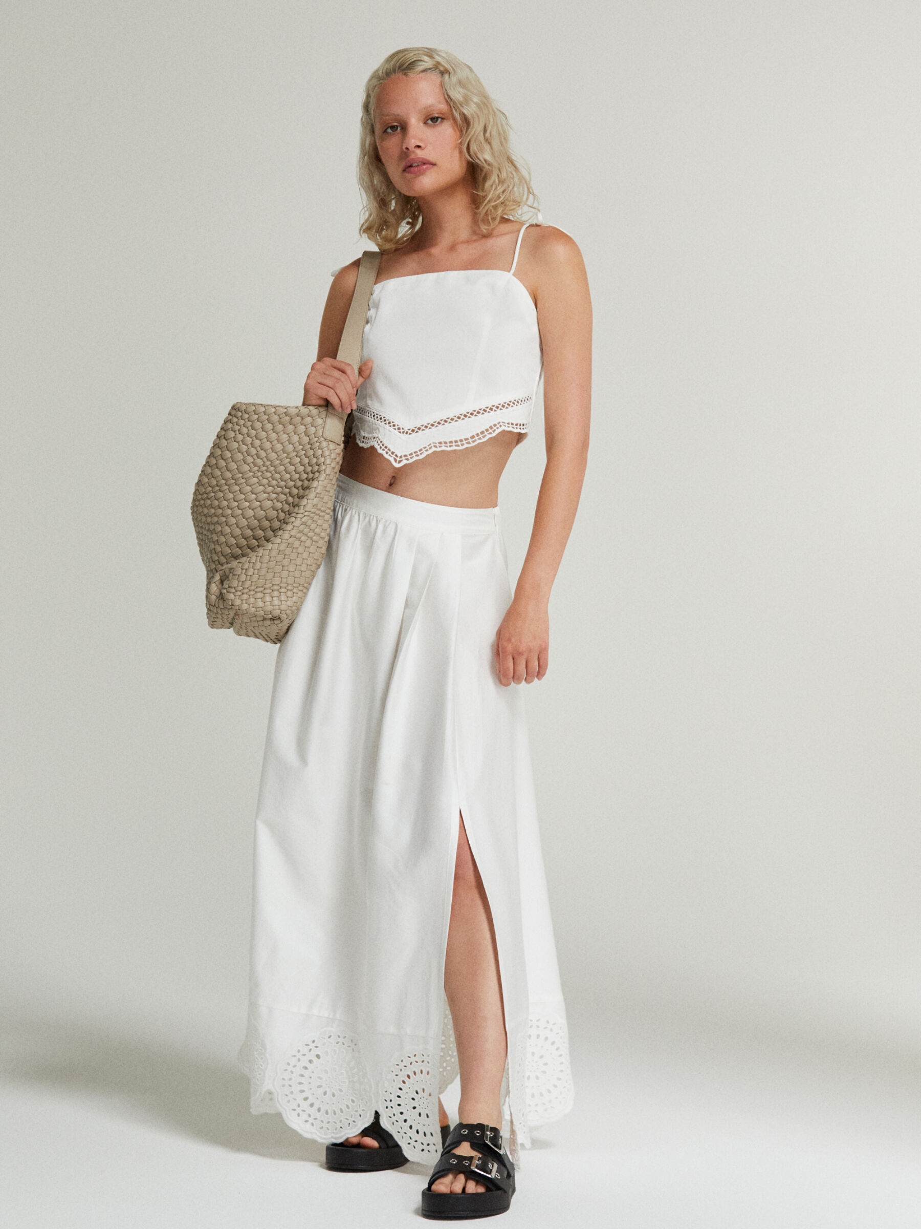White midi skirt with lace outlet