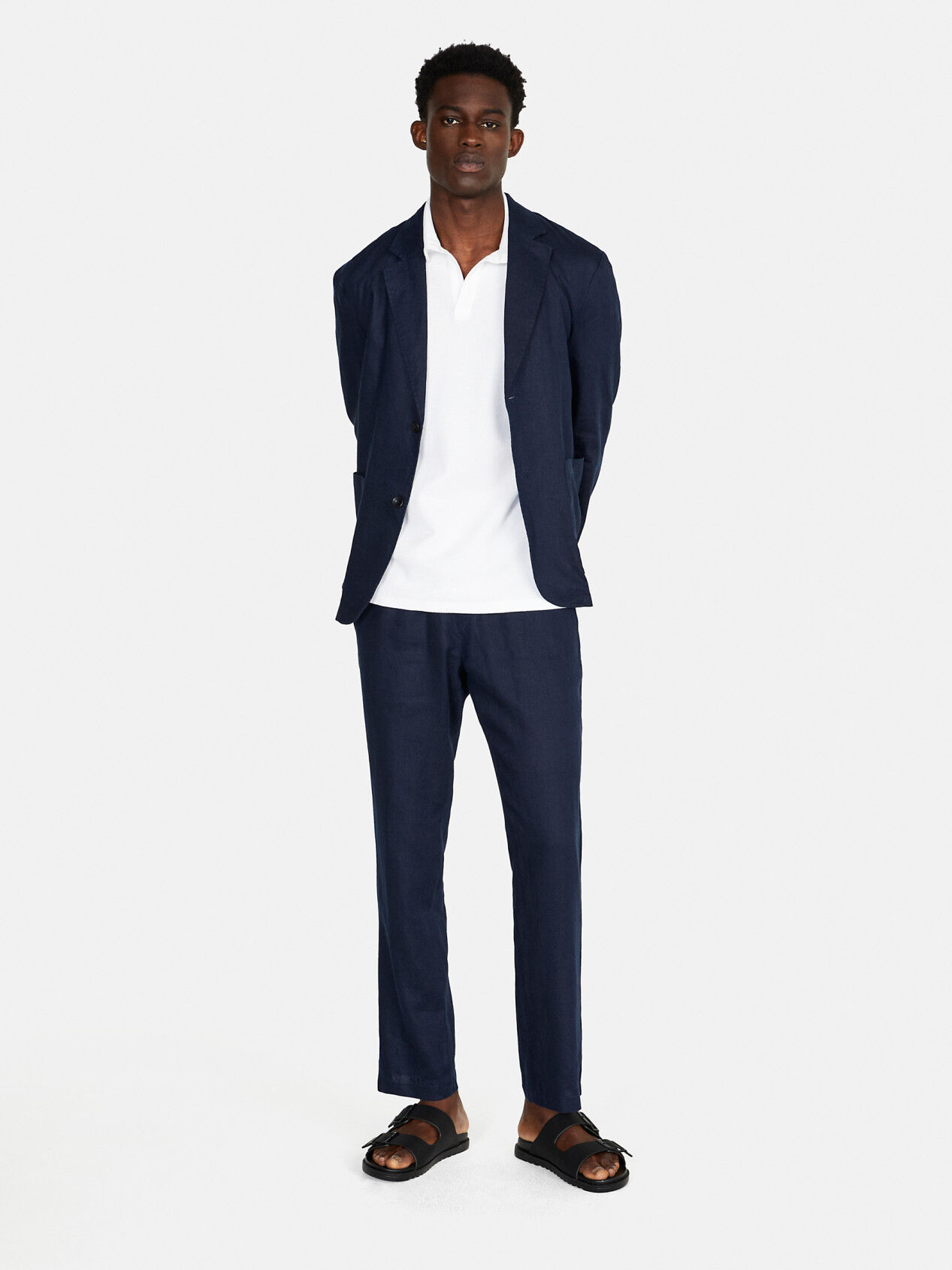 Dark blue linen jacket top