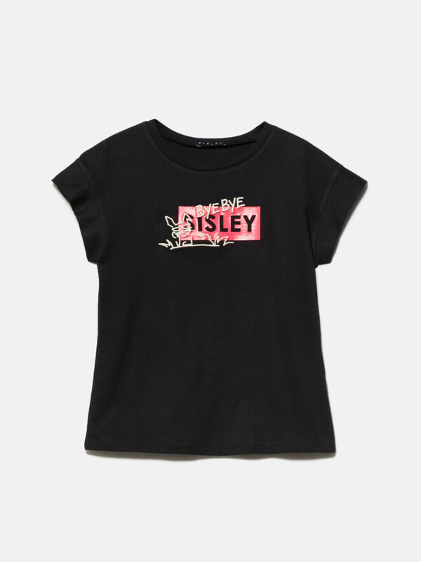 T-shirt with print and 3D embroidery - girls' short sleeve t-shirts | Sisley Young