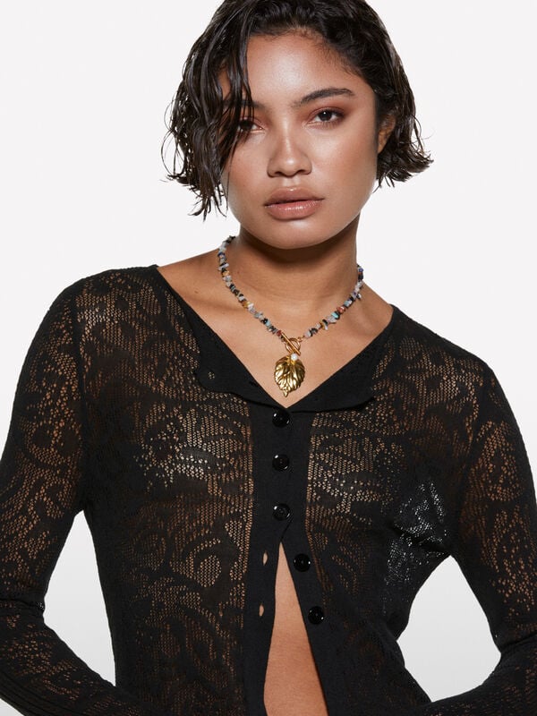 Black perforated cardigan top - women's cardigans | Sisley