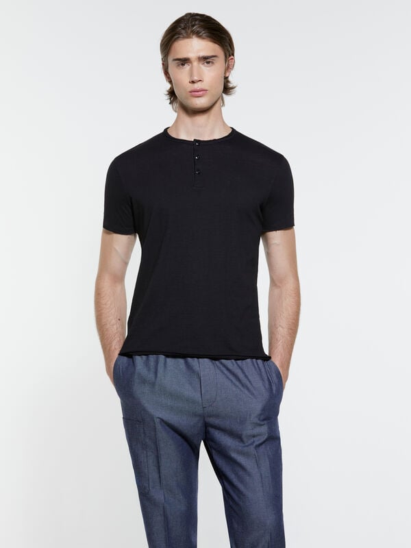 Black Henley t-shirt - men's short sleeve t-shirts | Sisley