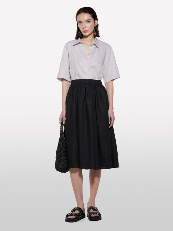 Black midi skirt in 100% linen - women's midi skirts | Sisley