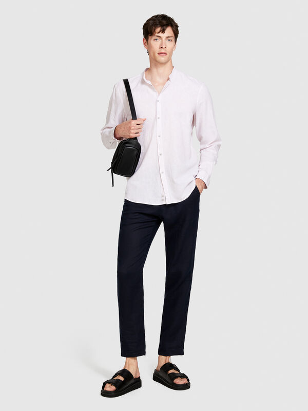 Mandarin collar shirt in linen blend - men's regular fit shirts | Sisley