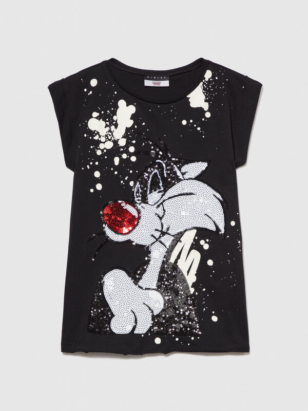 Oversized ©Looney Tunes t-shirt with sequins - girls' short sleeve t-shirts | Sisley Young