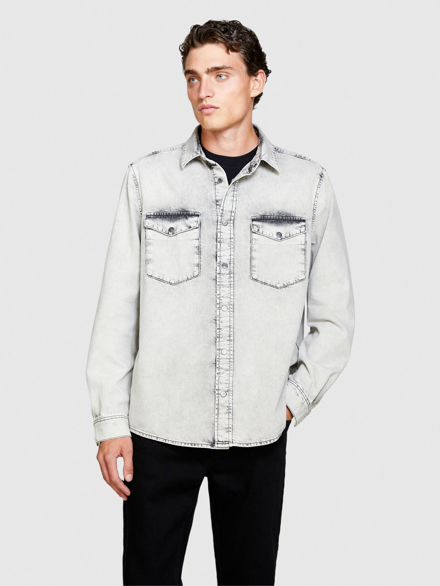 Acid wash denim shirt sales