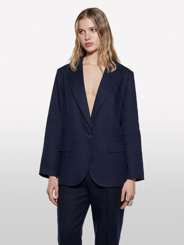 Dark blue 100% linen blazer - women's blazers | Sisley