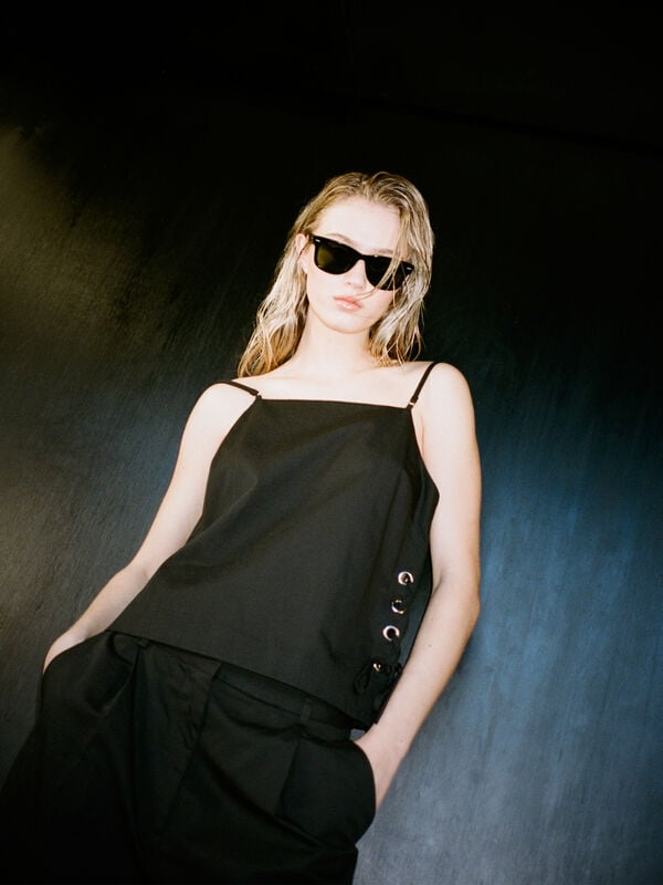 Black top with laces - women's tops | Sisley