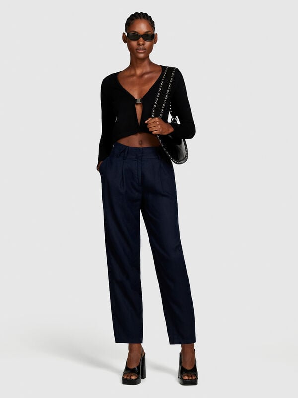 100% linen barrel leg trousers - women's carrot fit trousers | Sisley