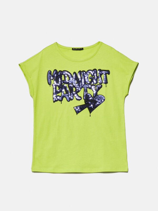T-shirt with print and sequins - girls' short sleeve t-shirts | Sisley Young