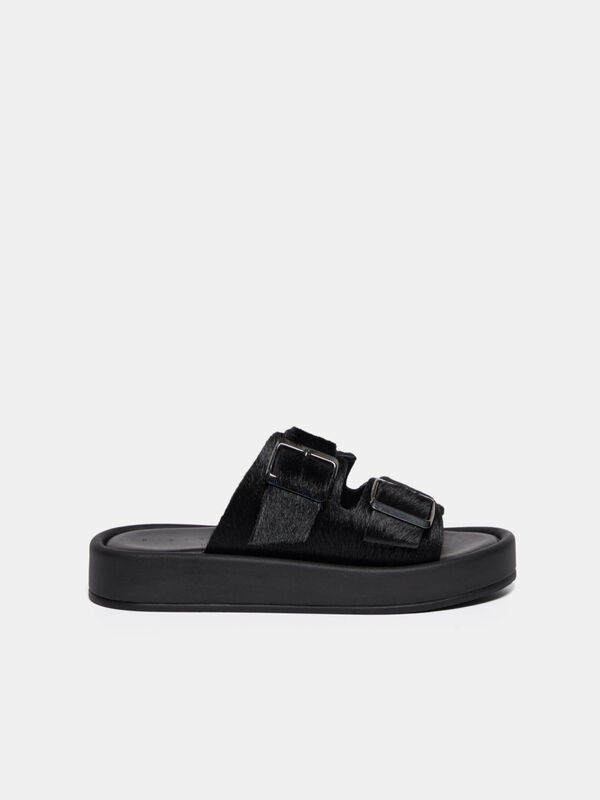 Sandals with calf hair buckles - women's sandals and slippers | Sisley