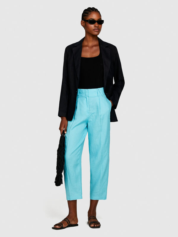 100% linen barrel leg trousers - women's carrot fit trousers | Sisley