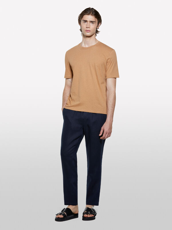 Dark blue 100% linen bermudas - men's joggers | Sisley