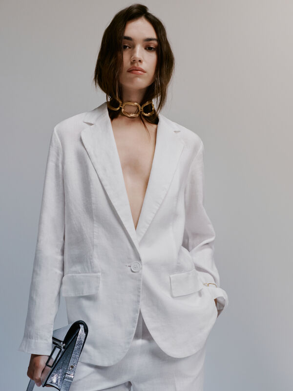 White 100% linen blazer - women's blazers | Sisley