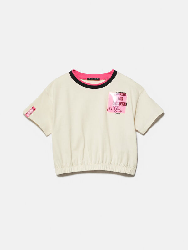 Cropped t-shirt with insert - girls' short sleeve t-shirts | Sisley Young