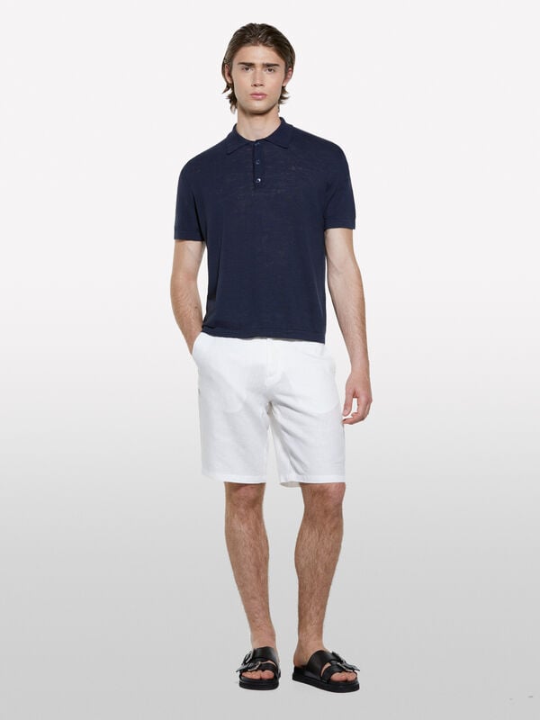 White 100% linen bermudas - men's shorts | Sisley
