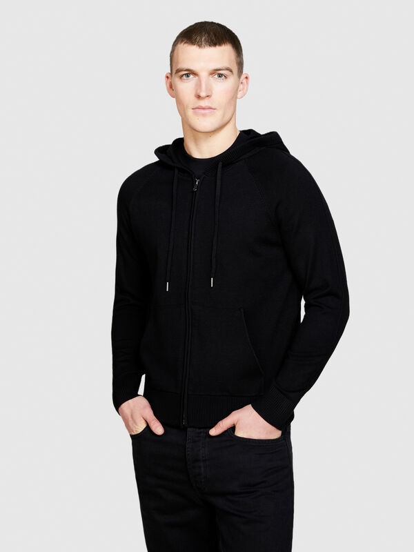 Knit sweatshirt with zip and hood - men's sweatshirts | Sisley