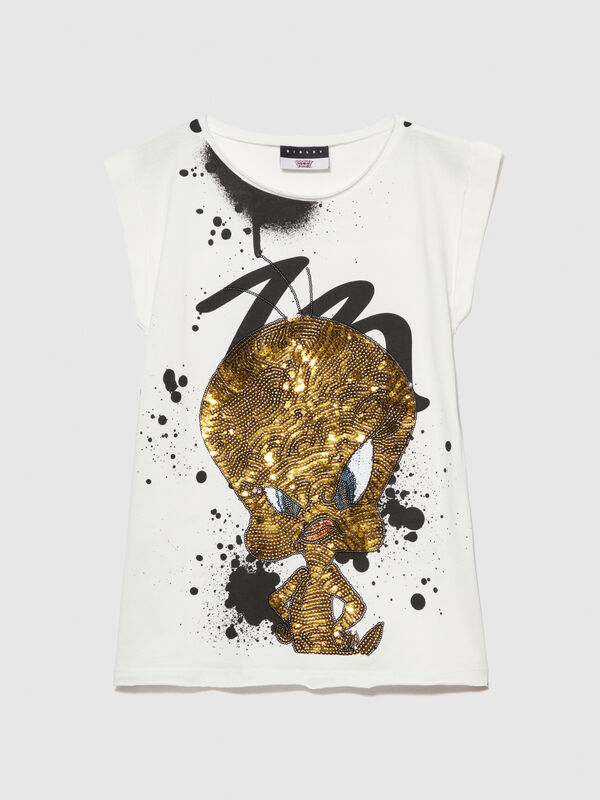 Oversized ©Looney Tunes t-shirt with sequins - girls' short sleeve t-shirts | Sisley Young