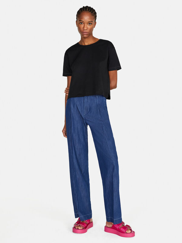Wide fit chambray trousers - women's palazzo jeans | Sisley