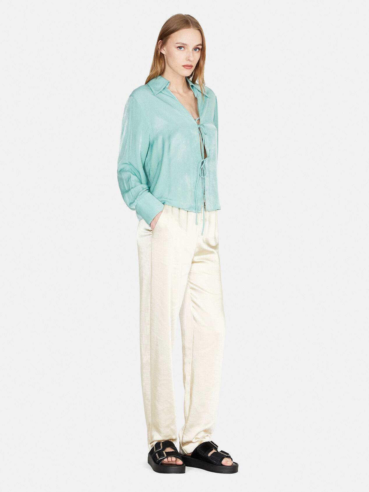 Joggers in satin Creamy White Sisley