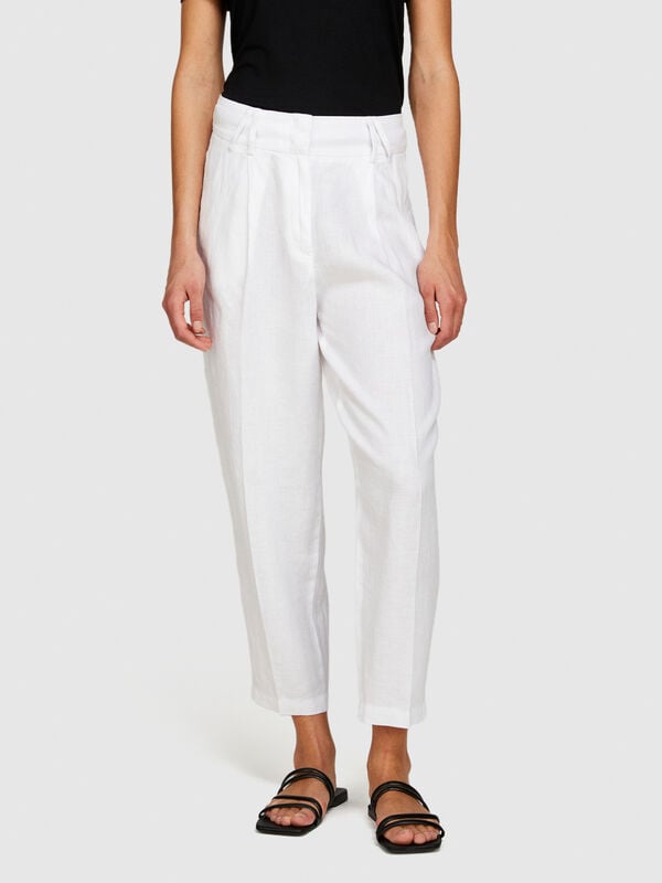 100% linen barrel leg trousers - women's carrot fit trousers | Sisley