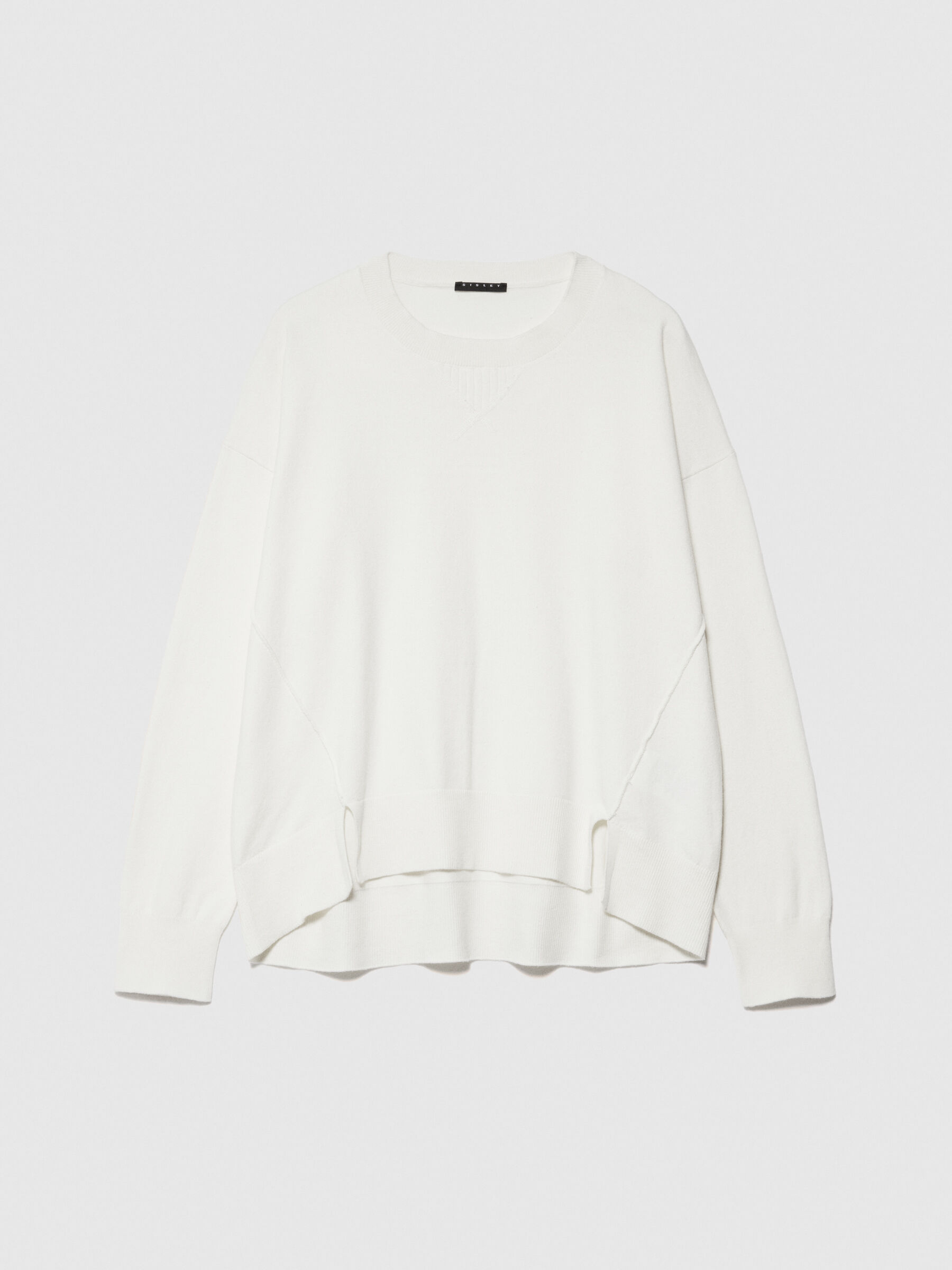 ネットで注文 Sweater Sisley - White Creamy slits, with トップス