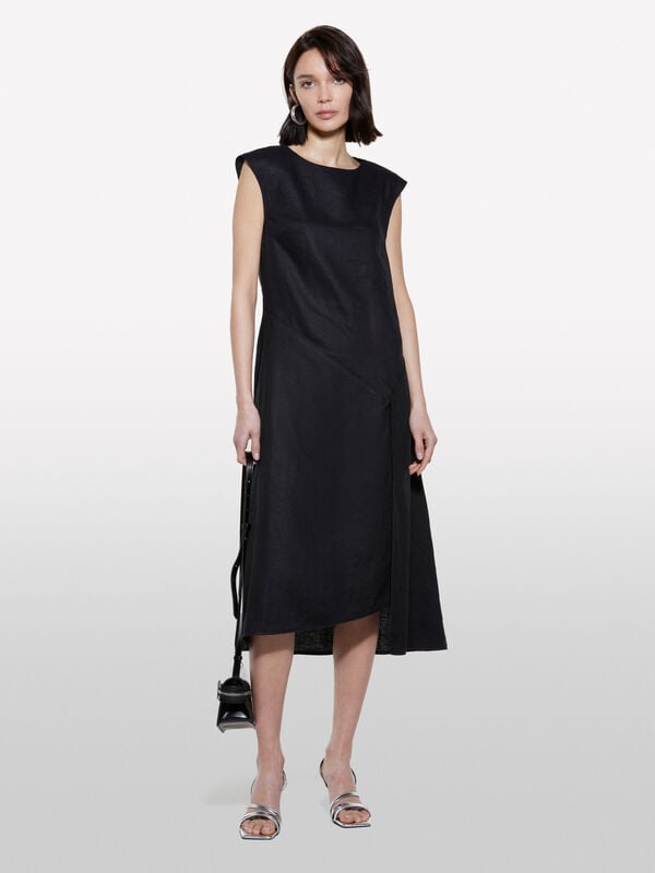 Black dress in 100% linen - women's midi dresses | Sisley