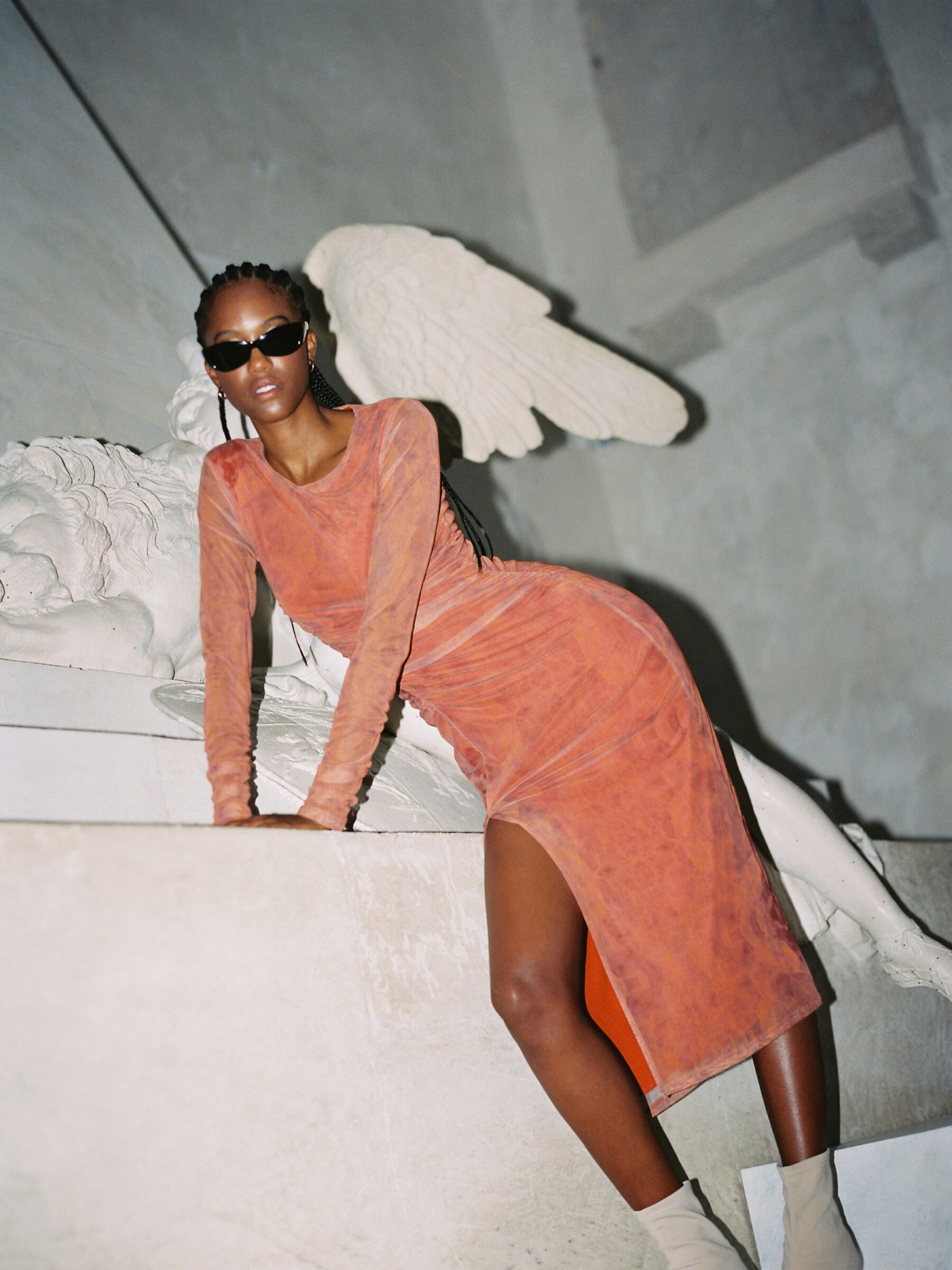 Tulle dress with rouching Orange Sisley