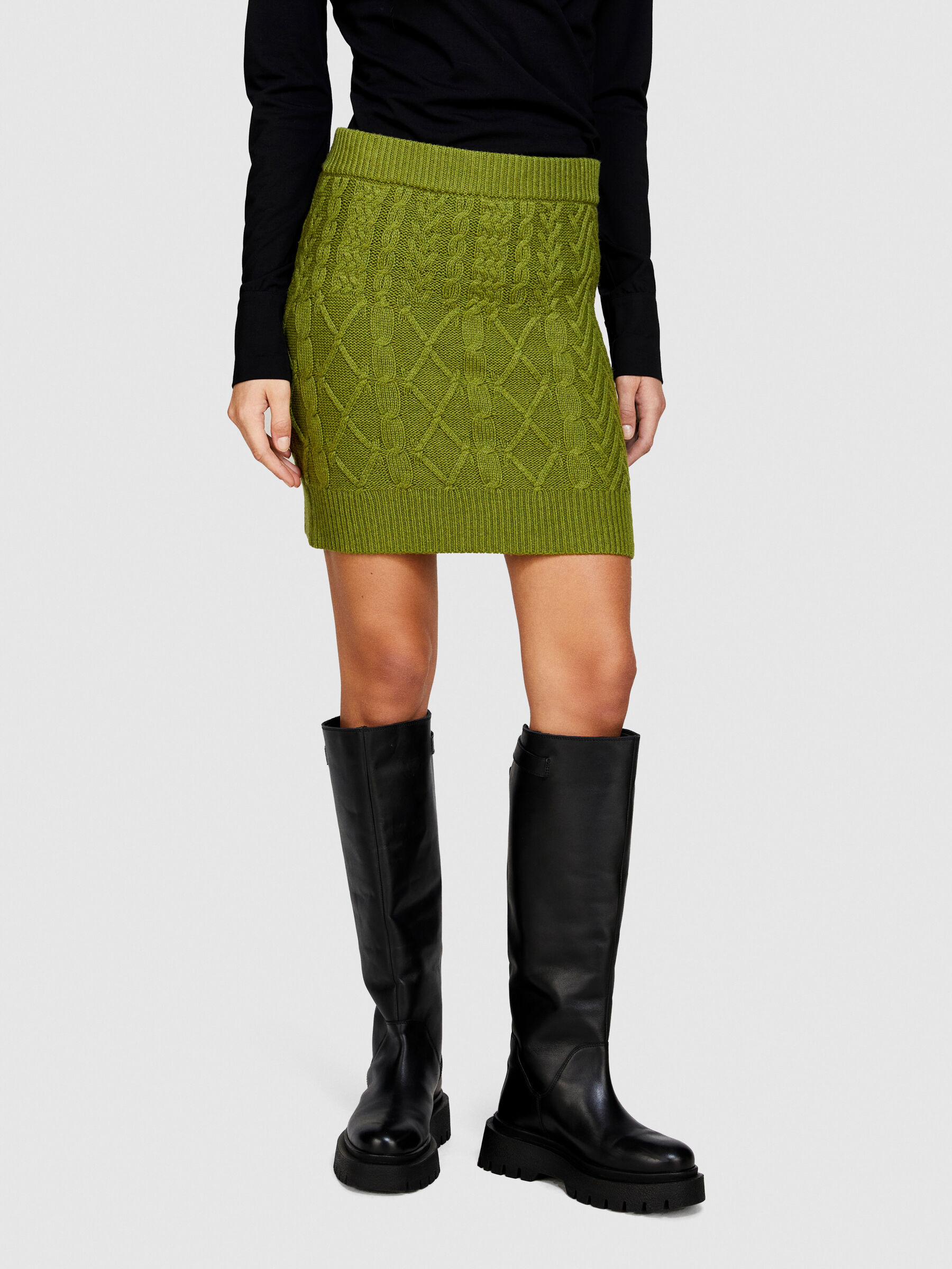 Cable knit mini skirt Olive Green Sisley