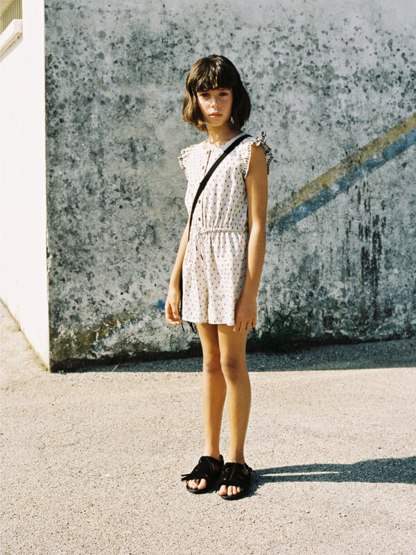 Short jumpsuit with embroidery and ruffles - girls' dungarees and jumpsuits | Sisley Young