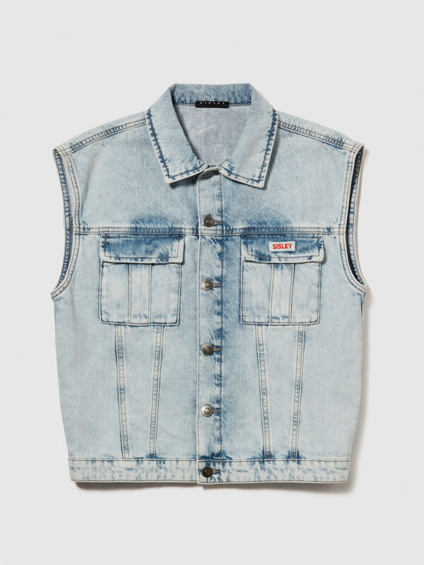 Sleeveless denim jacket with big pockets - boys' outerwear | Sisley Young