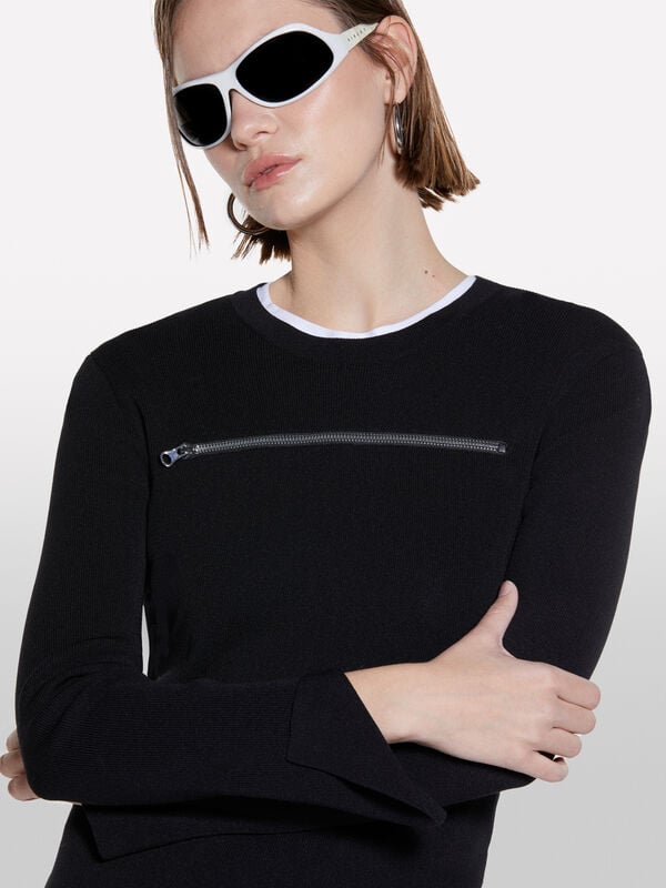 Sweater with zipper - women's crew neck sweaters | Sisley