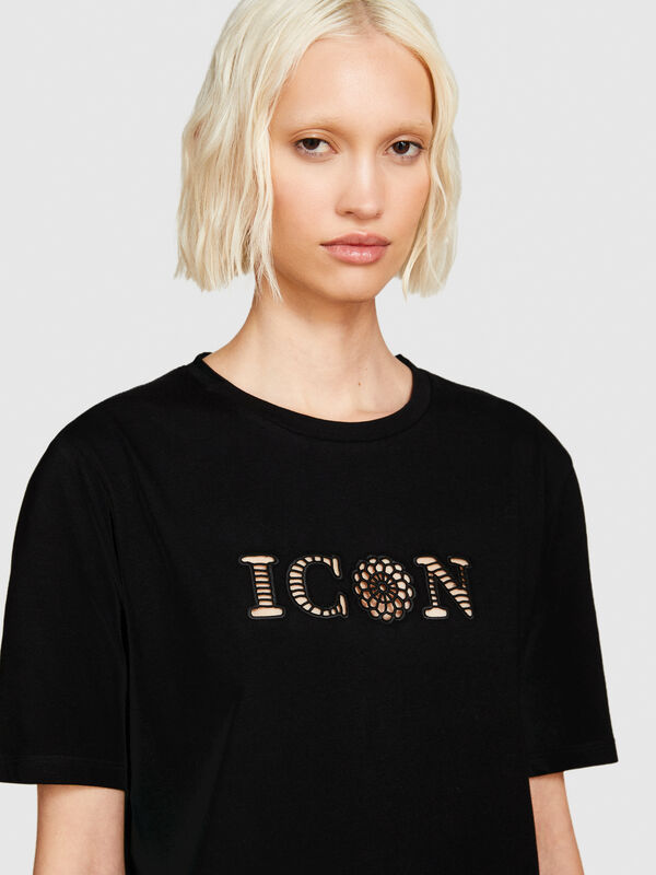 T-shirt with embroidery - women's short sleeve t-shirts | Sisley
