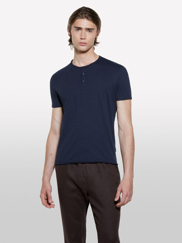 Blue Henley t-shirt - men's short sleeve t-shirts | Sisley